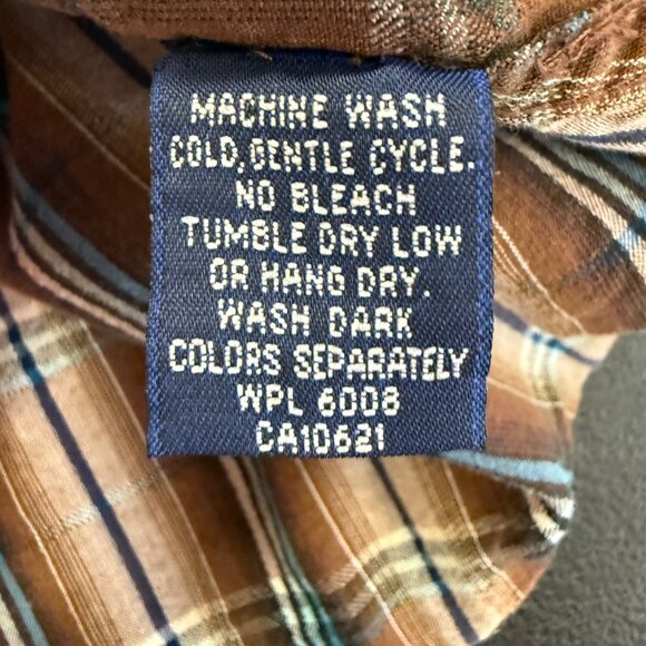 Panhandle Slim Mens Plaid Button-Down Shirt Sz M Brown/Blue Long Sleeve Western - Picture 7 of 12